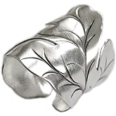 Sterling Silver Handmade Large Nature Boho Leaf Statement Wide Ring Adjustable Wrap to Sizes 6 to 11 also as Thumb Ring