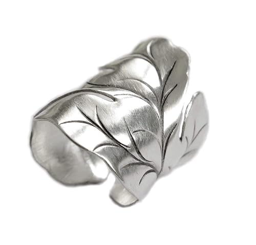 Amazon Com Sterling Silver Handmade Large Nature Boho Leaf Statement Wide Ring Adjustable Wrap To Sizes 6 To 11 Also As Thumb Ring Handmade