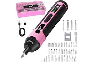 JENABOM Cordless Screwdriver Rechargeable – Compact Battery Operated Electric Screw Driver with Magnetic Bits, Type-C Charging, 105 Pcs & Storage Box – Small Power Screwdriver for DIY & Repairs, Women, Pink
