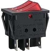 Baomain 1-Pack Dual Rocker Switch with Red Light, ON/Off DPDT 6 Pin 16A/250VAC 16A/125VAC UR VDE List, for Car, Boat and Hous