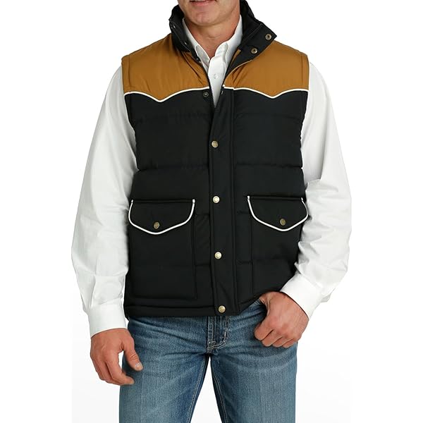 Cinch Men's Quilted Storm Flap Colorblock Vest Lt Brown Medium US