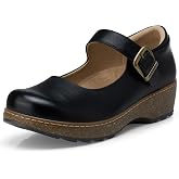 SHIBEVER Women's Mary Jane Shoes: Arch Support for All Day Standing Comfort | Round Toe &amp; Low Chunky Heel - Well Fit Platform Dressy Pumps Casual Ankle Strap for Walking and Daily Commute Size 6-11