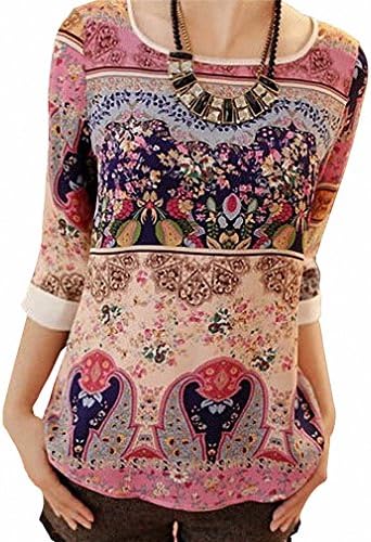 Women Chiffon Blouses Shirts Summer Boho Print Ladies Tops Casual O-Neck Blouse Female Blusas Camisas Mujer Plus Size
