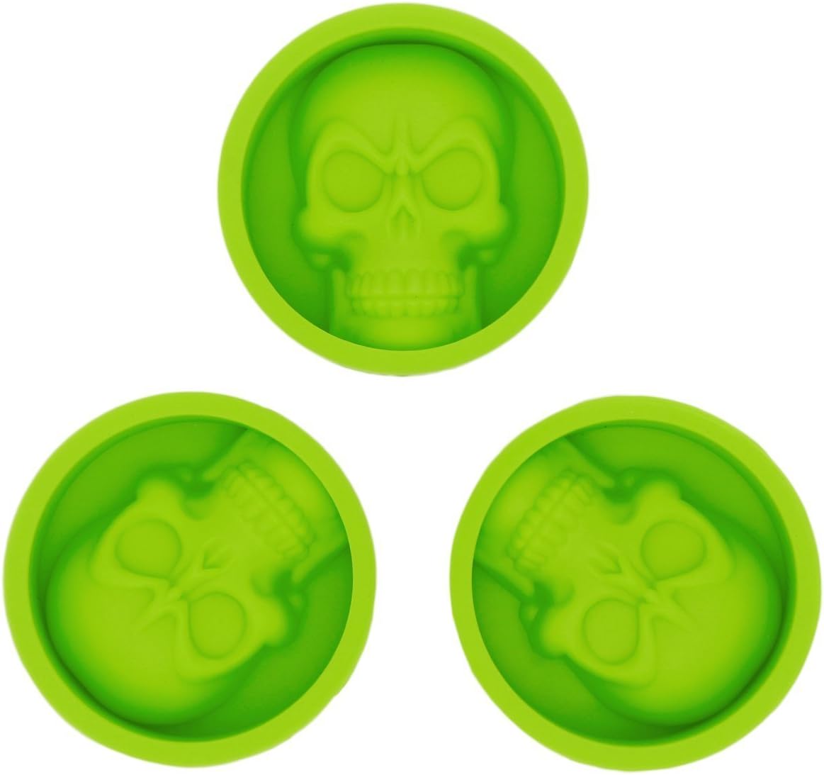 KAILIN 3 Pcs Reusable Silicone Skull Baking Cups -Cupcake Liners -Muffin Cups Chocolate Soap Candle Tray Cake Mold For Party