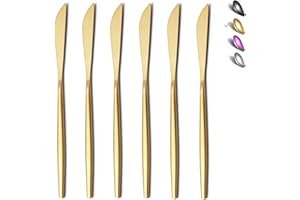 Dinner Knives 6 Piece, Stainless Steel Matt Gold Dinner Knife, Sturdy butter knife, Modern Design butter knives, Dishwasher S