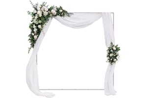 MJHGEN 6.6FT x 6.6FT Metal Wedding Backdrop Stand, Square Balloon Frame Stand with Base, Wedding Arches for Ceremony, Arches for Backdrop,Wedding Arch for Birthday Party Celebration for Indoor Outdoor,White
