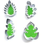 NIIIYTYB 4 Piece Leaf Cookie Cutter Set Tropical Stainless Steel Leaves Cookie Cutters Oak Monstera Fern Shapes for Fondant Boho Pie Crusts Beach Theme Fall Baking Options