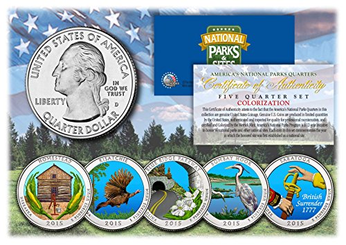 2015 America The Beautiful COLORIZED Quarters U.S. Parks 5-Coin Set w/Capsules