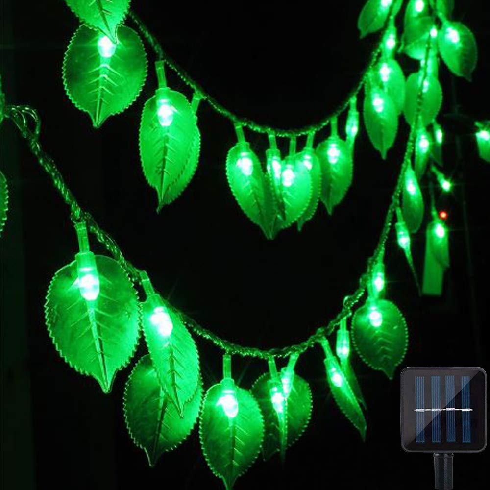 Dreamworth Solar Green Leaf String Lights,30LEDs Solar Operated Green Leaf Fairy Lights,Perfect for Christmas Bedroom and Decoration Courtyard Park Lighting