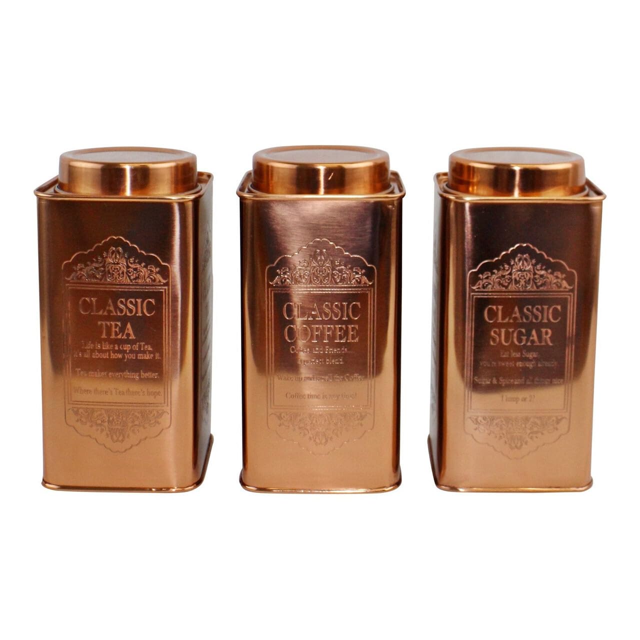 Set of 3 Large Tea Coffee Sugar Canisters Kitchen Storage