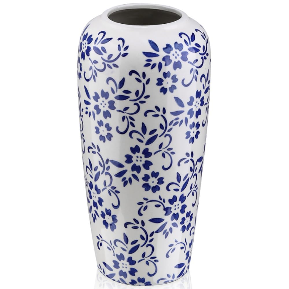 Photo 1 of 11.8" Blue and White Vase for Home Decor,Vintage Ceramic Chinese Vase,Rustic Decorative Vases for Pampas Grass,Table Shelf, Living Room,Centerpieces(Large)