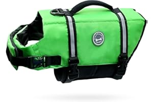 VIVAGLORY Rip Stop Dog Life Vest, Swimming Vest with Handle, Buoyancy for Doggy Puppy, Dog Life Jacket for Swimming & Boating, M, Bright Green