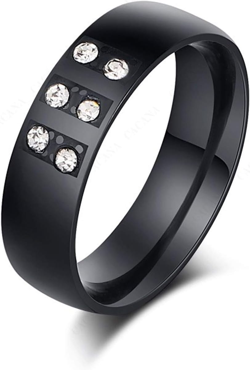 RUVEETitanium Black Crystal American Diamond Band Alloy Ring for Men & Women