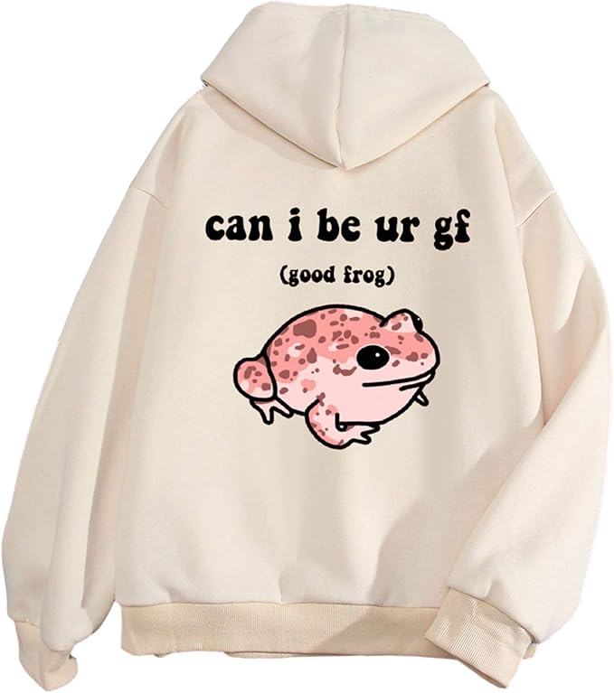 Novelty Frog Print on The Back Cotton Sweatshirt Soft Hoodies for Women
