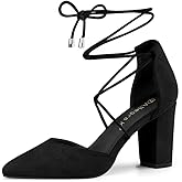 Allegra K Women's Pointed Toe Chunky Heels Lace Up Sandals Pumps