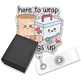 AGMDESIGN Here to Wrap Things Up Funny Badge Reel Retractable Alligator Clip, Emergency Medical Badge Reel for MA EMT EN ER Nurse Paramedic Emergency Medical Staff, Emergency Gifts for Nurses