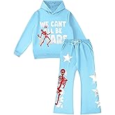 VIPWOLF Men's 2 Piece Sweatsuit Long Sleeve Graphic Hoodies and Designer Stacked Sweatpants Jogging Suit