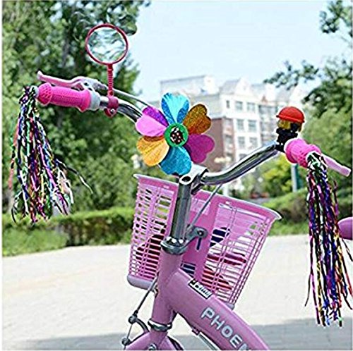 1Set(5PCS) Kids Bike Accessories Bicycle Grips Sparkle Tassel Ribbon Wheel Star Shape Spoke Beads Bell Ring Flower Shape Pinwheel and Color Random Mirror Scooter Decoration for Girls Boys Children
