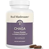 Real Mushrooms Chaga Mushroom Capsules – Organic Chaga Extract Powder with Extract Powder for Wellness & Energy Support– Vegan, Non-GMO, 120 Capsules – Organic Mushroom Supplement