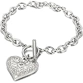 Heart Charm Bracelet Toggle Closure Link Chain Jewelry Stainless Steel Dainty Gift For Mother Women