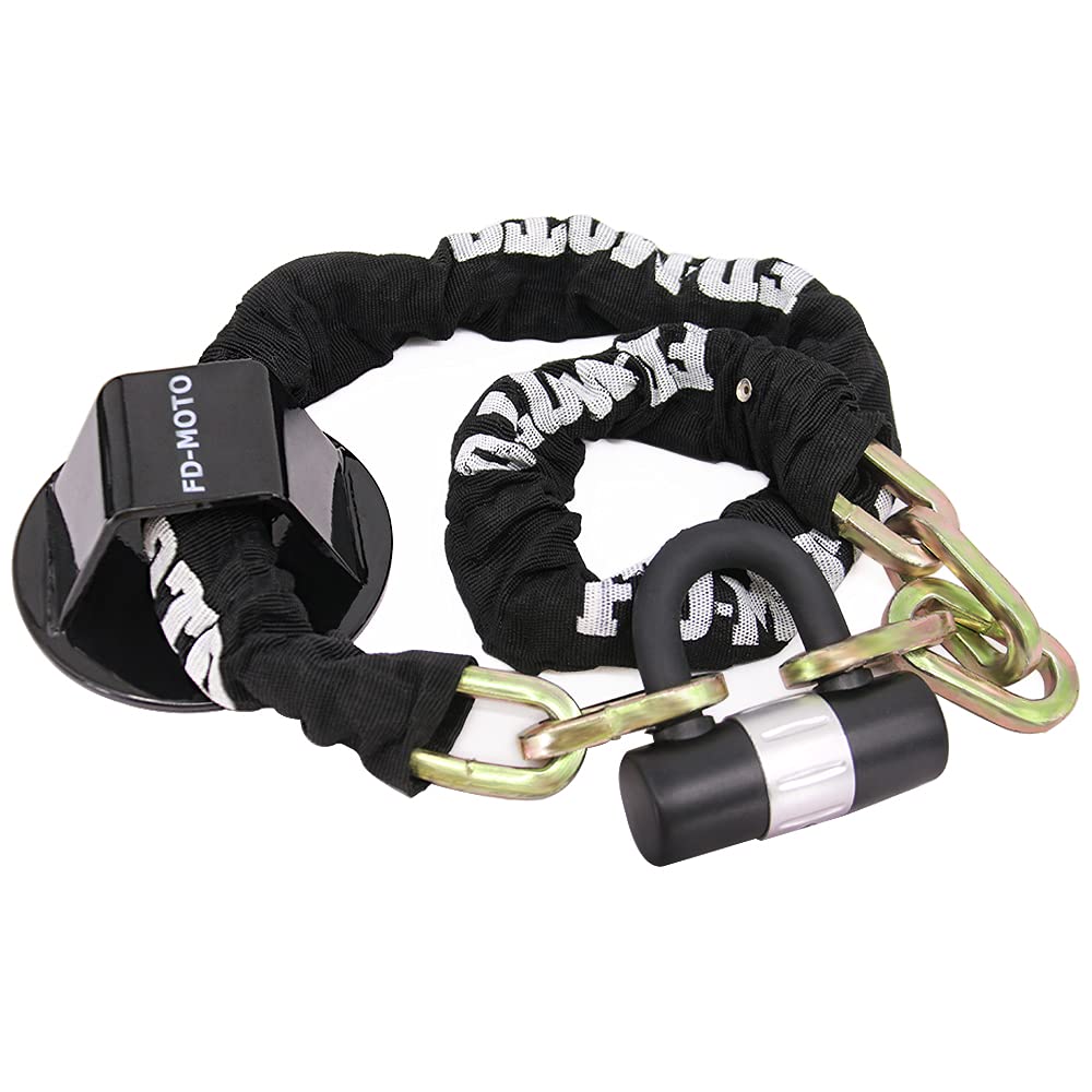 FD-MOTO Steel 3KG 1.2M*10mm Chain Lock + Ground Wall Anchor Anti-Theft Heavy Duty for Motorbike Motorcycle Scooter Bike Bicycle ATV