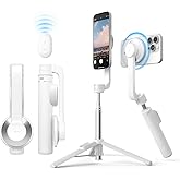 elago Magnetic Selfie Stick Tripod Compatible with MagSafe for iPhone and Galaxy, Strong Magnetism, Portable, Lightweight, Extendable [Pouch, Bluetooth Remote, Guide Sticker Included] [White]