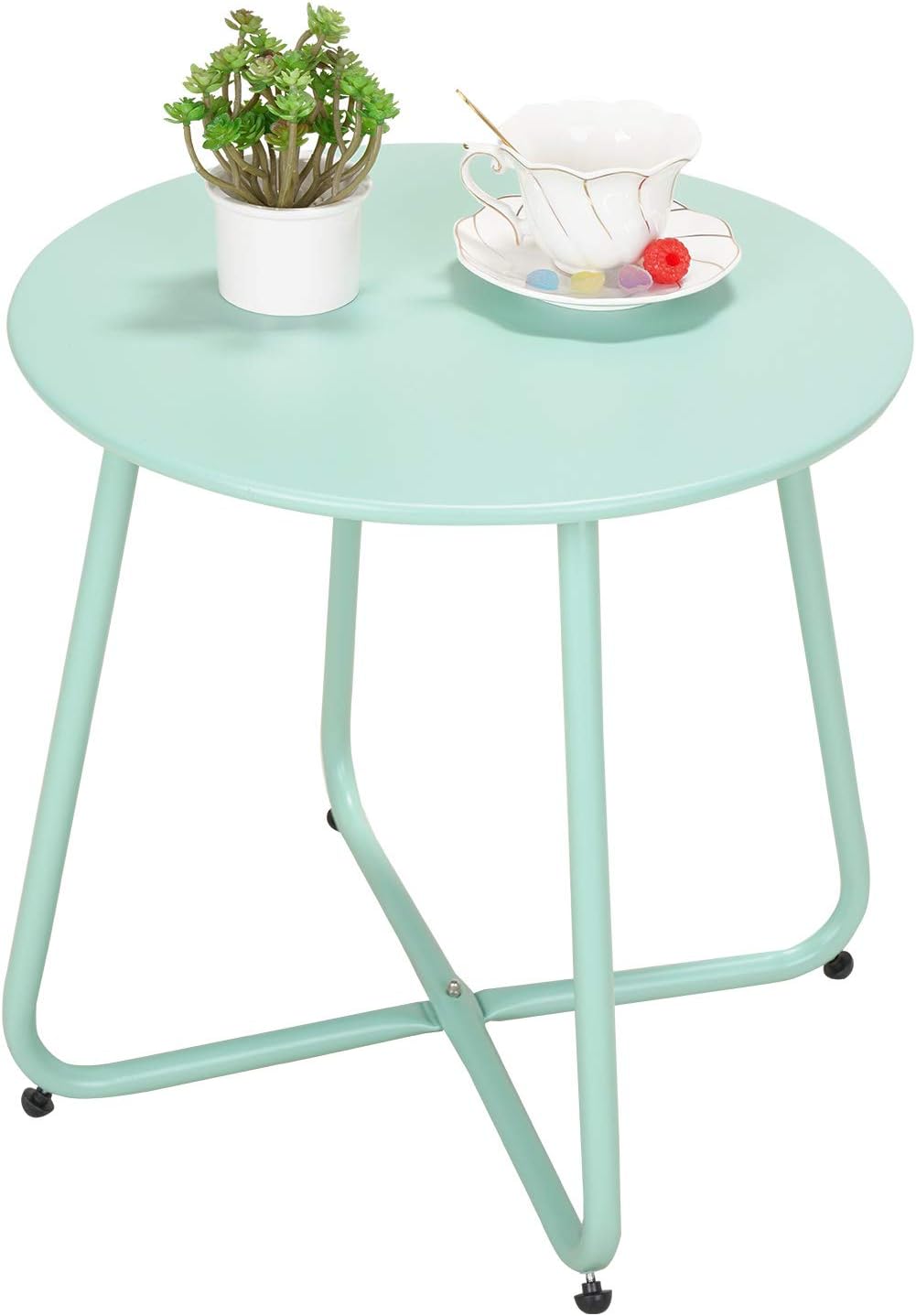 Grand patio Premium Indoor/Outdoor Round Metal Weather-Resistant Side/Accent Table for Patio, Yard, Balcony, Garden (Mint Green): Kitchen & Dining