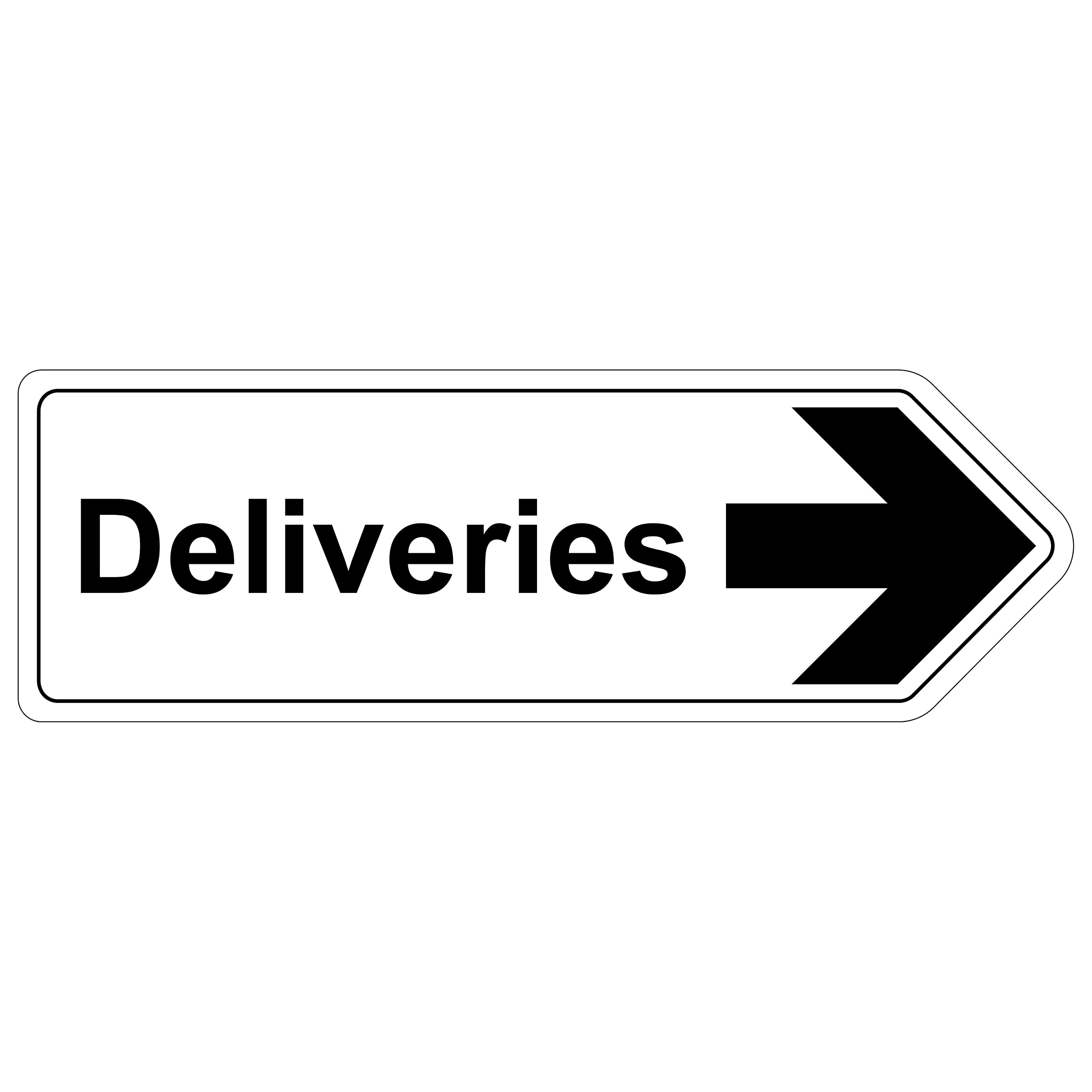V Safety Shaped Safety Sign - Deliveries Arrow Right - 450X150 - 1MM Rigid Plastic