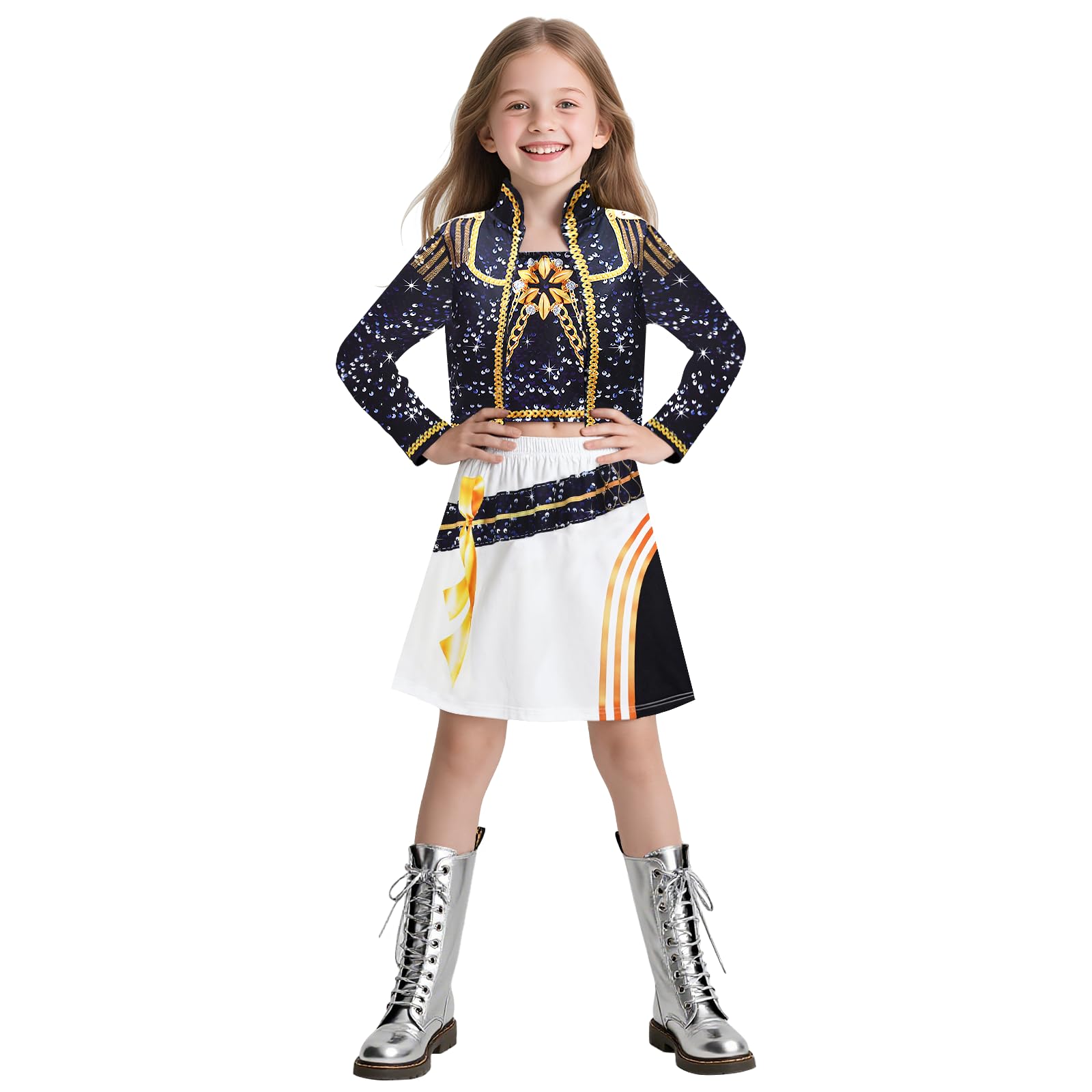 Photo 1 of Aynoltb Kids Fashion Singer Costume 3PCS Set Girls Stylish Outfit Youth Halloween Party Outfit 11-12Y
