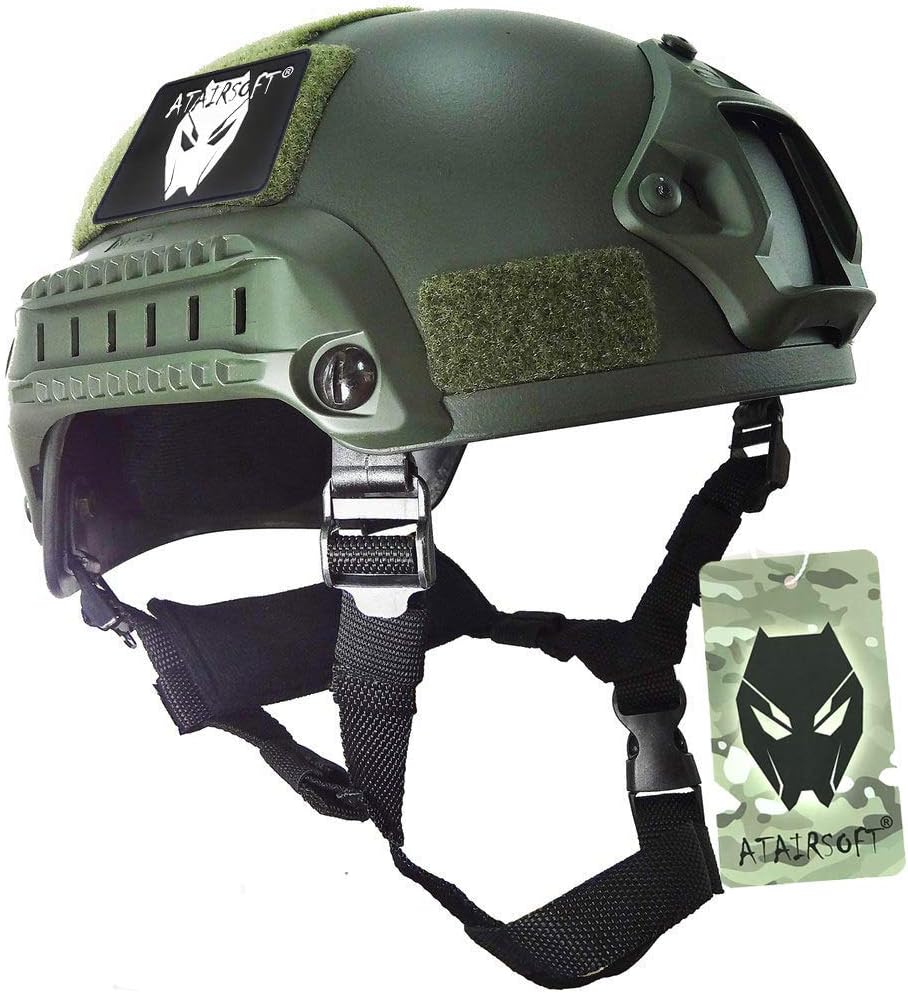 ATAIRSOFT PJ Type Tactical Airsoft Paintball MICH 2001 Helmet with Side Rail & NVG Mount OD Green : Sports & Outdoors