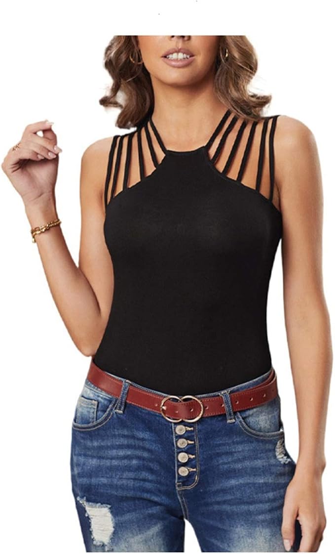 Ladies Halter Vest Summer Solid Color Shoulder Hollow Sexy Outer Wear