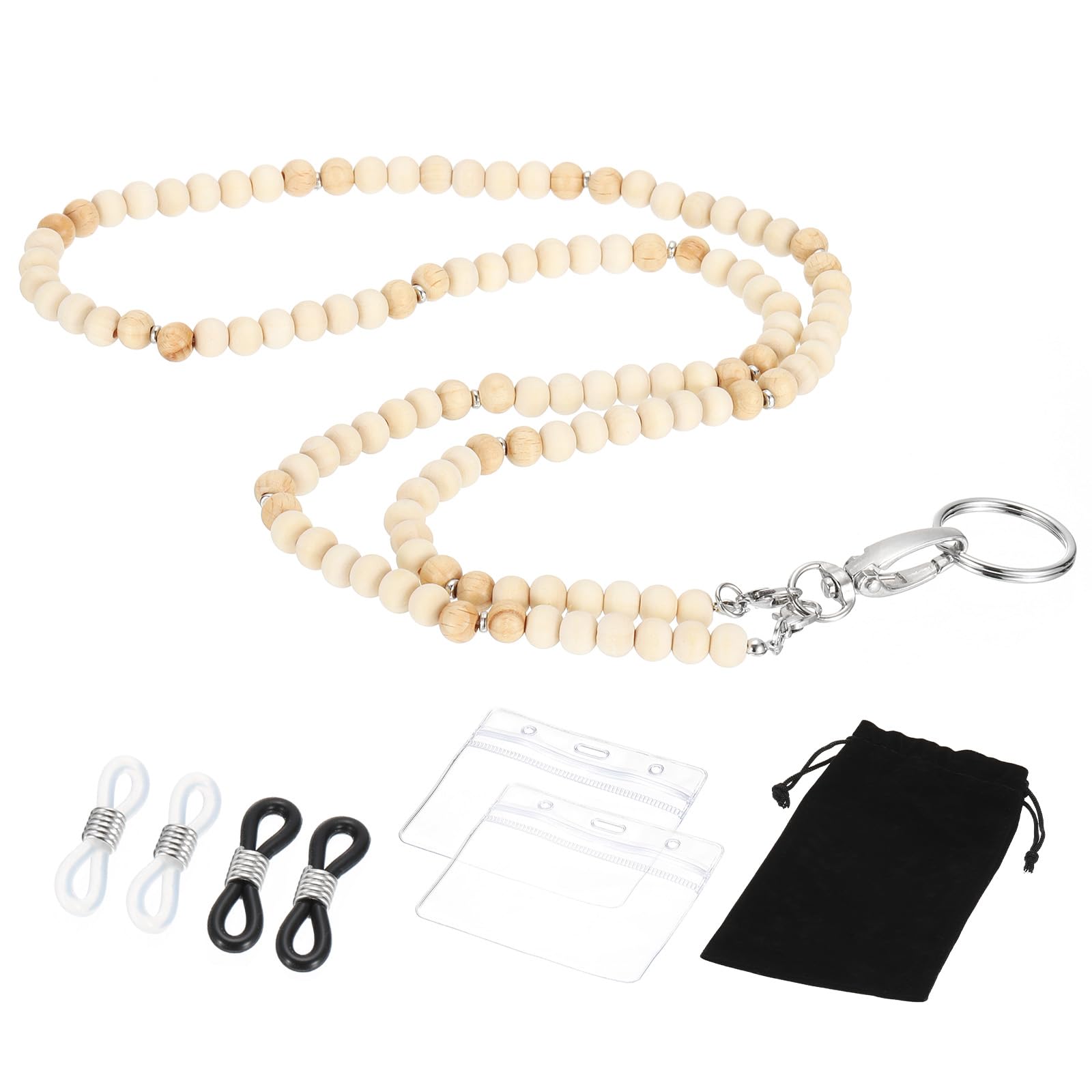 PATIKIL Badge Holder with Lanyards, 1 Set Detachable Neck Lanyard Keychain Beaded with ID Card Holder Accessories for ID Card Name Tag Badge Holders, Wood
