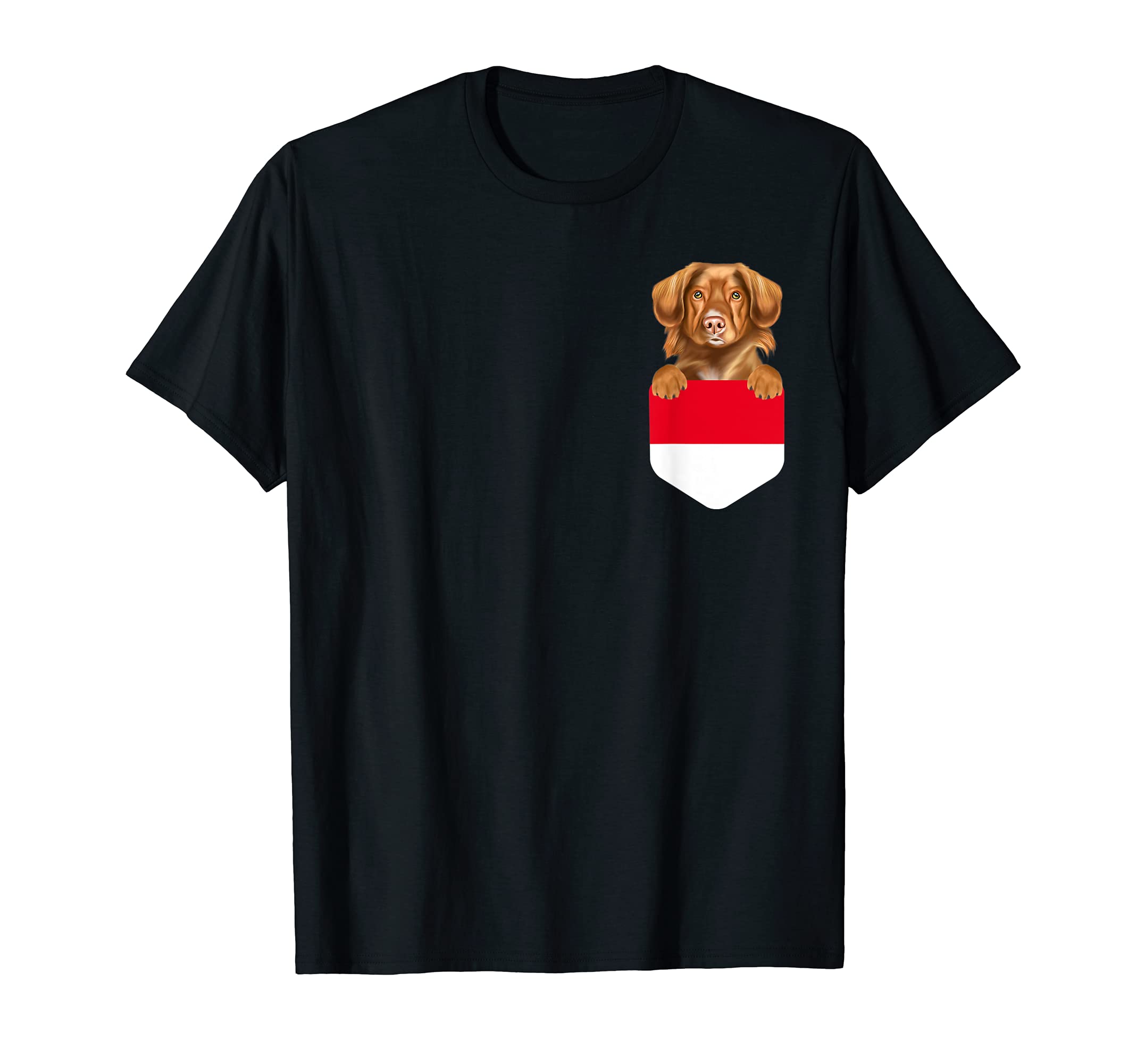 Indonesia Flag Duck Tolling Retrievers Dog In Pocket T-Shirt