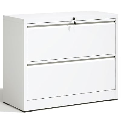 OPTYMIRA 2 Drawer Lateral File Cabinet with Lock Heavy Duty Large Metal Filing Cabinets Home Office White Locking Cabinets Wide Steel Cabinet for Legal/Letter Size,Assembly Required