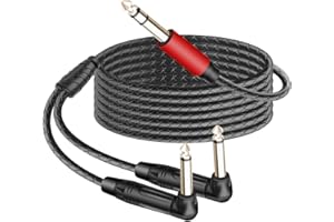 RIIEYOCA 1/4 inch TRS Stereo to Right Angle Dual 1/4 inch TS Mono Insert Cable,Stereo Y Splitter Cable,6.35mm TRS Male to 90 
