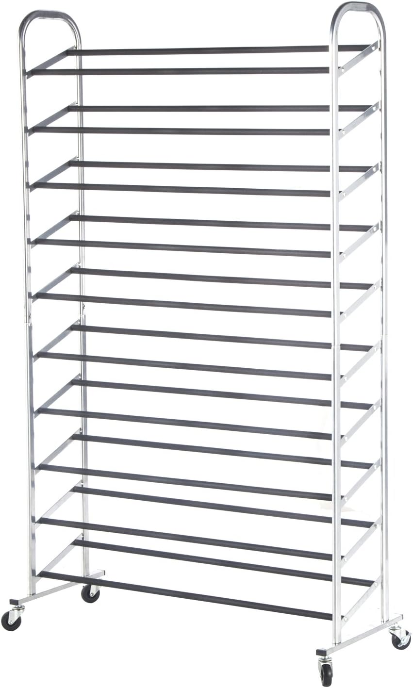 metal rolling shoe rack on Amazon Com Storagemaniac Supreme 50 Pairs Shoe Rack 10 Tier Sturdy Rolling Metal Shoe Storage With Non Slip Bars Home Kitchen