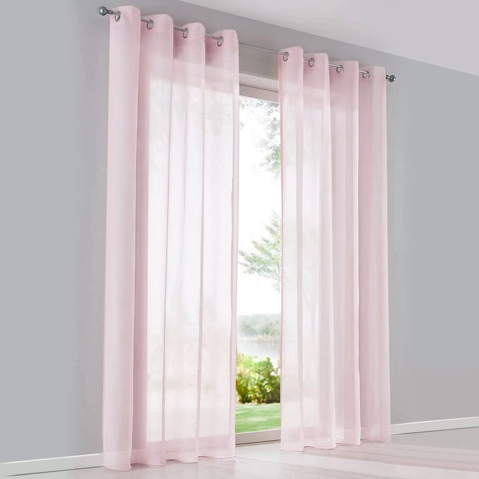 SIMPVALE Sheer Voile Curtain Semi Transparent Curtains High Density Terylene Eyelet Curtains Indoor Living Room Bedroom Balcony Curtains 100% Polyester, Pink, 55"(Width) x 102"(Drop), 2 Panels