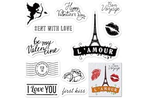 ON-AIRSTORE Valentines Eiffel Tower Clear Stamps for Card Making Decoration and Scrapbooking Supplies, Valentine's Day Love Words Transparent Rubber Stamps for Paper Card Photo Album Crafting Supplies
