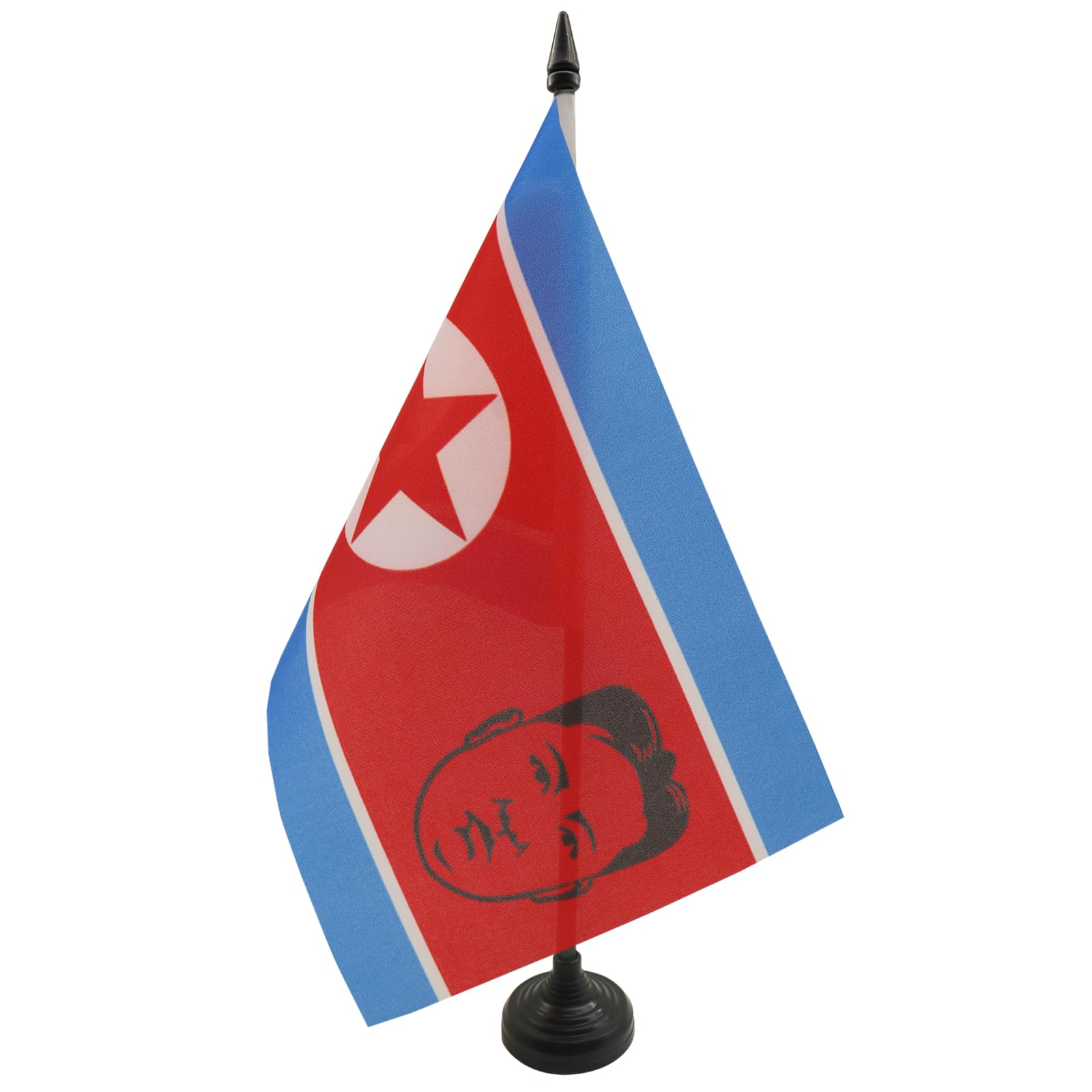 AZ FLAG North Korea with Kim Jong-un Table Flag 5'' x 8'' - Korean Office Decoration 100% Polyester 21 x 14 cm - Mini Desk Flag with Pole and Black Plastic Base