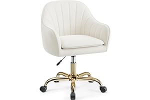 BestEra Vanity Chair with Wheels, Comfy Home Office Desk Chairs Adjustable Modern Velvet Makeup Vanity Chairs for Bedroom Living Room-Beige