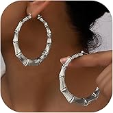 Bamboo Earrings for Women 90s Outfits for Women Large Gold Bamboo Hoop Earrings Hip Hop 80s 90s Jewelry Gifts Party Custom Accessories Juneteenth Shirts Outfit