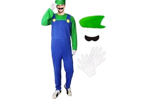 HEYFIZZ Plumber Costume for Adults-Halloween Costume for Men Cosplay Jumpsuit with Accessory