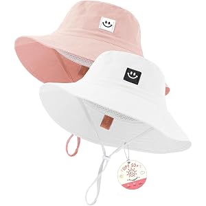 Kids Sun Hat Smile Face Bucket Hat Toddler Hat Wide Brim Adjustable Strap | Happy Face Design, Wide Brim Bucket Hat, Adjustab