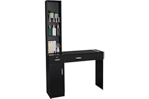 OMYSALON Salon Stations for Hair Stylist, Locking Barber Station organizer, Wall Mount Hair Styling Equipment with 2 Drawers, 1 Storage Cabinet, 3 Open Shelves, for Beauty Spa Bedroom Hairdresser, Black