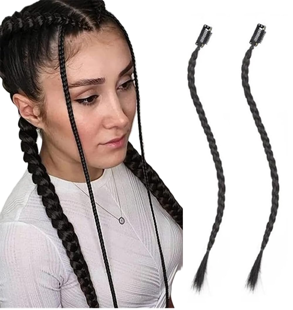 Hair Extensions Clip In Box Braids (17.7'' - 1 Braid On Clip - Natural Black)