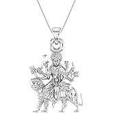 Qtron Goddess Durga Maa Pendant for Men & Women Pure Silver Durga Maa Locket for Good Health & Wealth Without Dori