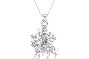 Qtron Goddess Durga Maa Pendant for Men & Women Pure Silver Durga Maa Locket for Good Health & Wealth Without Dori