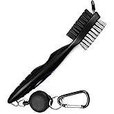 Golf Club Cleaning Brush and Groove Cleaner with Retractable Clip, Extends 2 ft Brass, Ergonomic Design, Easily Attaches to Golf Bag(Black)