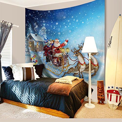 Christmas Decorations Tapestry Wall Hanging by IMEI, 3D Santa Claus Print Fabric Holiday Wall Art Hanging for Living Room Office Dorm and Bedroom (90 X 60 Inch, Santa Claus Reindeer with Present)