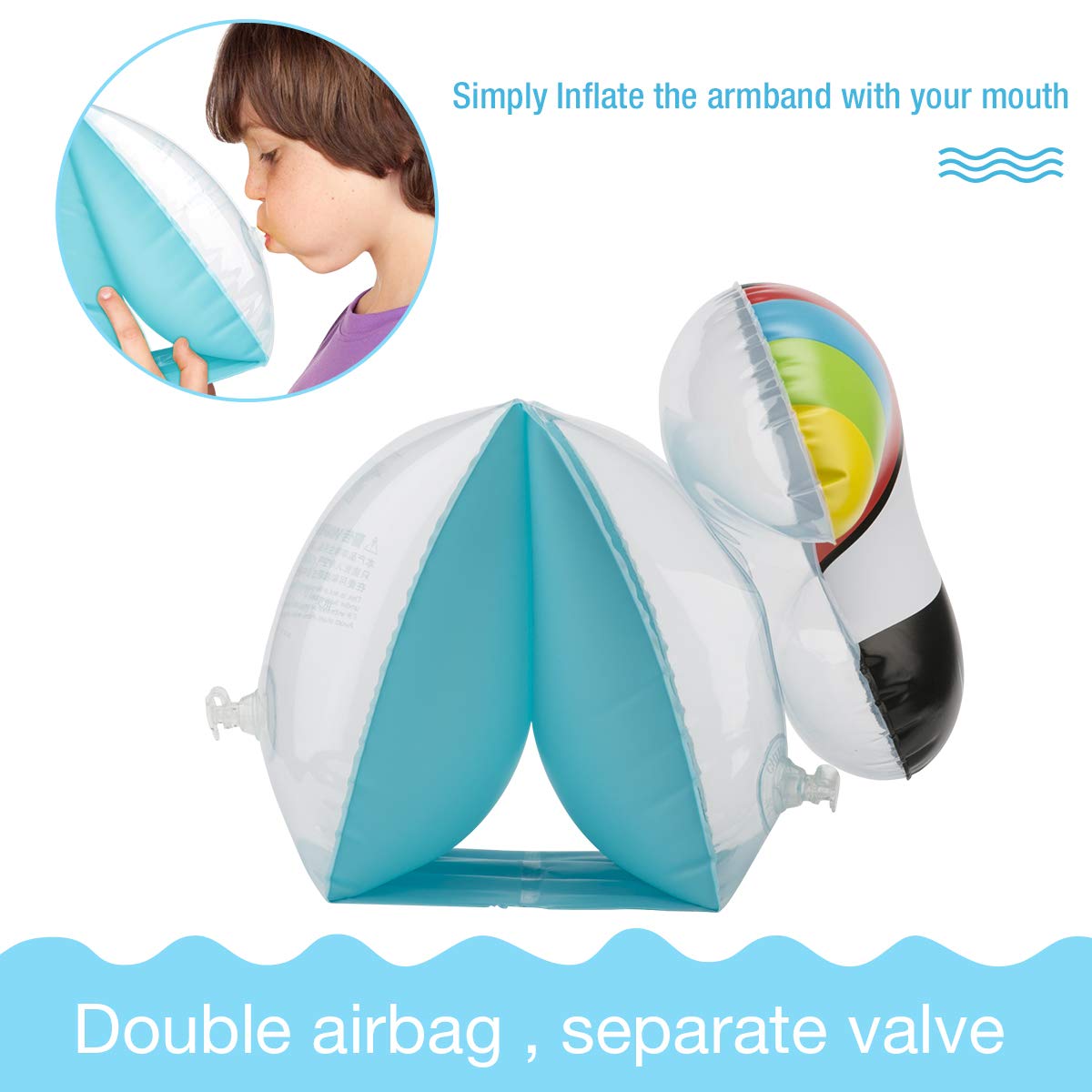 NIWAWA 2 STÜCKE Schwimmflügel Kinder Aufblasbare für Kinder 3-7 Jahre , Die maximale Tragfähigkeit beträgt 30KG